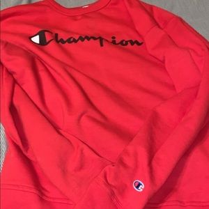 Red champion sweatshirt, dark grey champion jacket